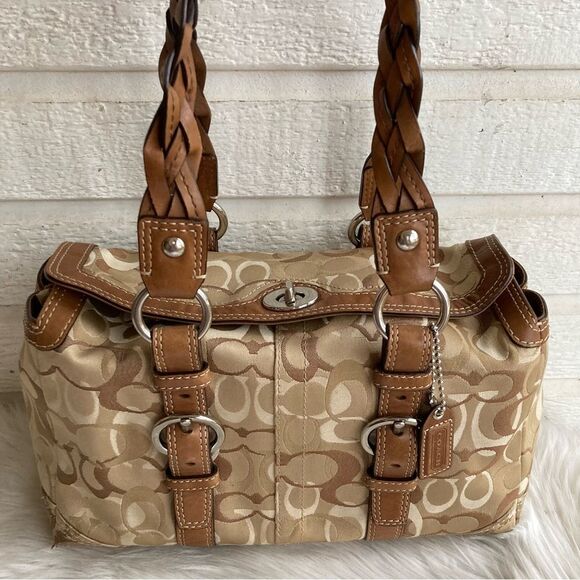 COACH Tan Signature Chelsea Optic Gallery Braided Handle Turnlock 10995 - Picture 5 of 11